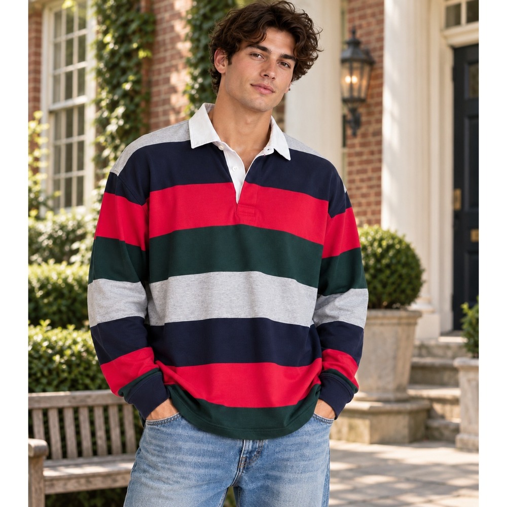 J.Crew Re-Imagined Mens Large Oarsman Rugby Shirt Striped Long Sleeve Cotton